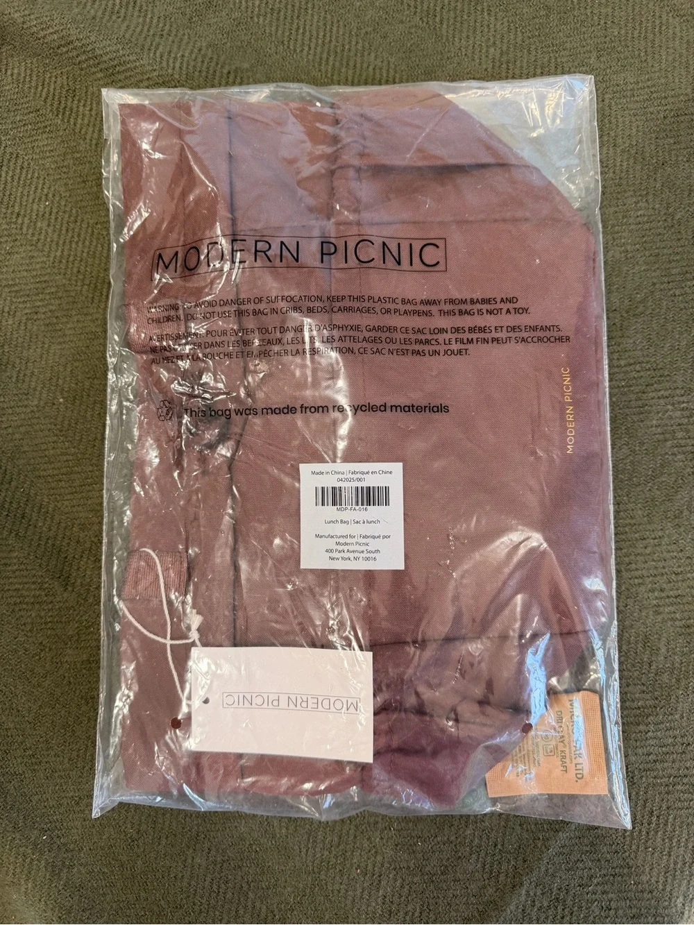 NWT Drawstring Lunch Tote Bag - Dusty Rose - Picture 8 of 8